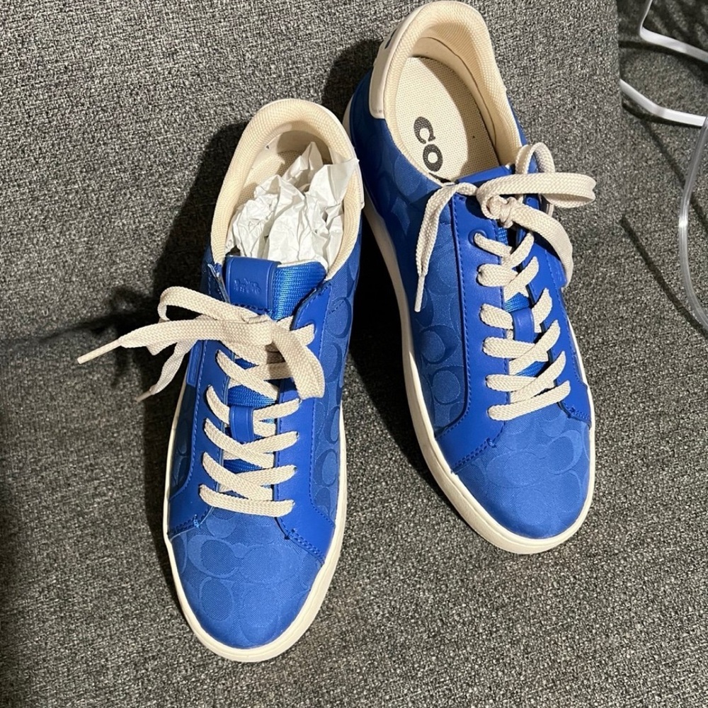 Coach Royal Blue Sneakers with Beige Laces